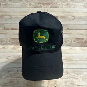 John Deere Cap Trucker Hat Black One Size Fits Most Green Yellow Patch